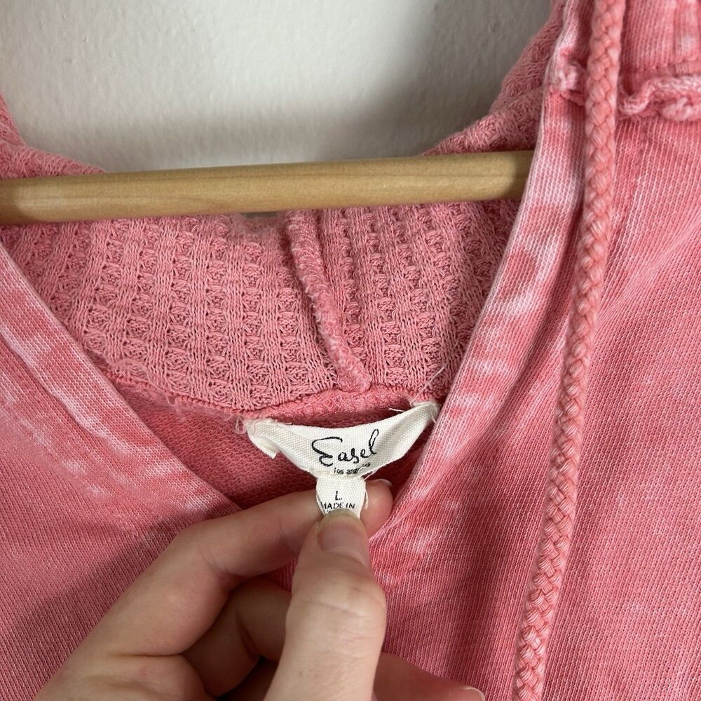 Easel L 100% Cotton Oversized Waffle Poncho Sweatshirt Pink Hoodie Mixed Media - Picture 4 of 4